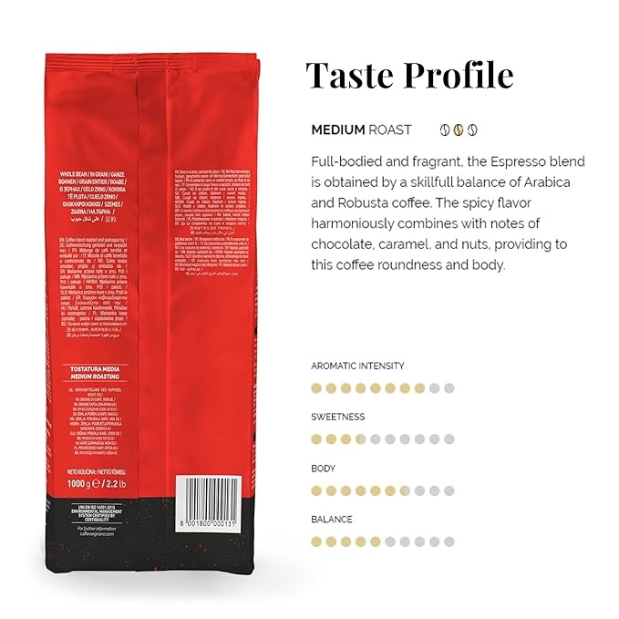 Coffee Beans 4.4 lb Bulk Whole Bean Espresso - Caffe Vergnano Medium Roast Arabica Robusta Blend - Perfect for Expresso Machine, Moka Pot, French Press, Drip Coffee Maker