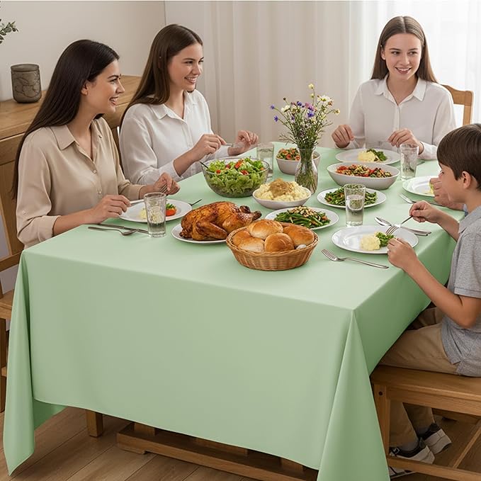 10-Pack Sage Green Tablecloths for Rectangle Tables, 60 x 102 Inches, Stain-Resistant Polyester Fabric for 6 Foot Tables - Washable Table Covers for Weddings, Birthday Parties, Events