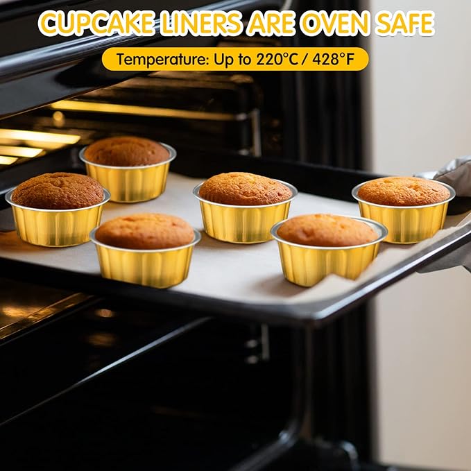 Tessco for you 100 Pcs Disposable Ramekins with Lids 8 oz Creme Brulee Ramekin Aluminum Foil Cup Cupcake Liner Baking Valentines Disposable Muffin Tin Pan Cheesecake Container (Yellow,Silver)