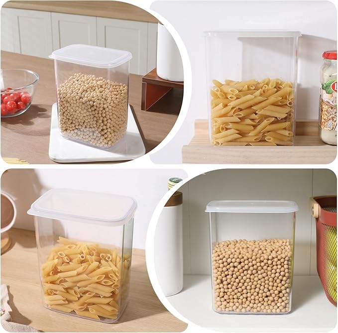 novelinks Clear Plastic Jars with Lids, Reusable Empty Rectangular Storage Containers for Household and Kitchen Organizing (8 Pack Large)