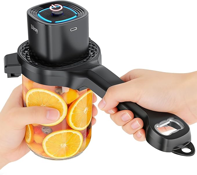 Electric Jar Opener with Power-Clamp Technology: Auto-Tighten & Manual Twist for Easy Opening, 2-in-1 Jar and Bottle Opener for Weak Hands & Seniors & Arthritis, Includes Free Rubber Gripper Pad