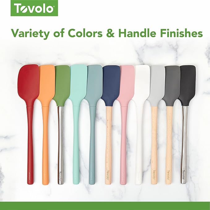 Tovolo Silicone Spatula with Wooden Handle Set of 5 Piece Silicone Kitchen Utensil Set Spoonula Jar Scraper Mini Spatula and Spoonula for Cooking Baking Mixing Folding White Cookware Set