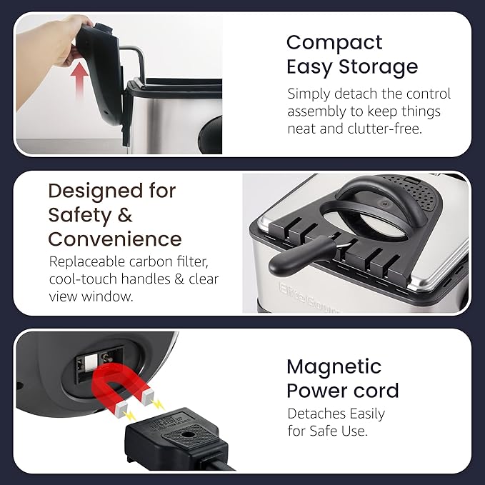 Elite Gourmet Electric Deep Fryer 4.2 Quart Oil Capacity with Temperature Knob, 1 x 4Qt Basket, Powerful 1700 Watts, Lid with Anti-Odor Filter & Viewing Window, Stainless Steel