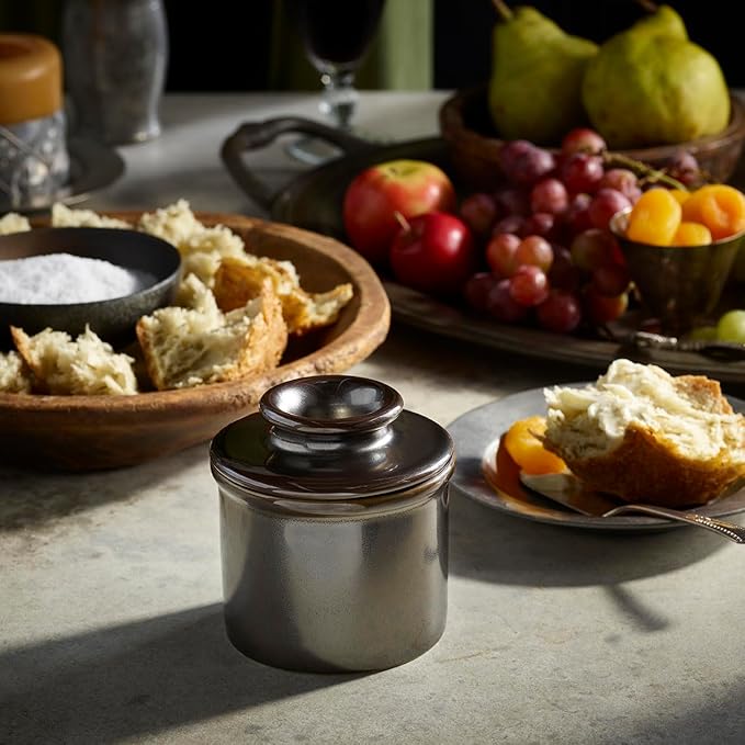 Butter Bell - The Original Butter Bell crock by L Tremain, a Countertop French Ceramic Butter Dish Keeper for Spreadable Butter, Dragon Steel Metallic