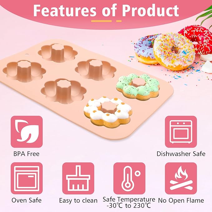 Silicone Donut Pan, Donut Molds for Baking, Donut Maker for 6 Doughnuts, Non-stick Doughnut Pan Muffin Cupcake Bagel Making Tray (Green, Pink, Blue)