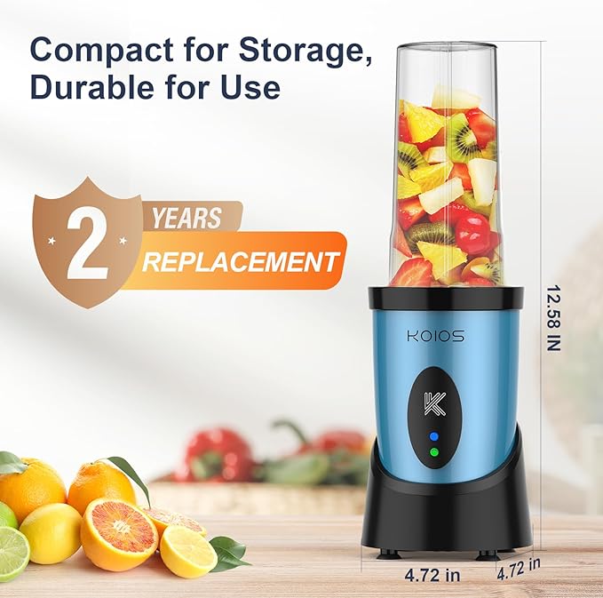 KOIOS Smoothie Blender, 900W Personal Blender for Shakes and Smoothies for Kitchen with 2 Portable Cups 22oz, Single Serve Smoothies Maker Mixer for Juices, Nutritious Recipe, Sky Blue