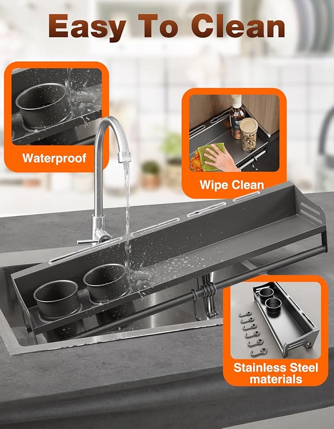 kitchen utensil hanger, wall mounted rail with hooks, waterproof for utensils, easy installation without drilling (27.56 inches, Cups, 2)
