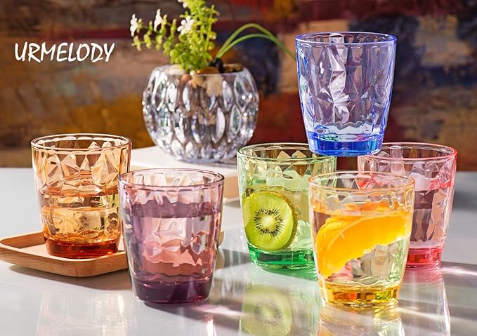 11oz Colored Drinking Glasses Set Acrylic Glassware for Kids Plastic Tumblers Cups Picnic Water Glasses Unbreakable Juice Drinkware for Camping Restaurant Beach BPA Free