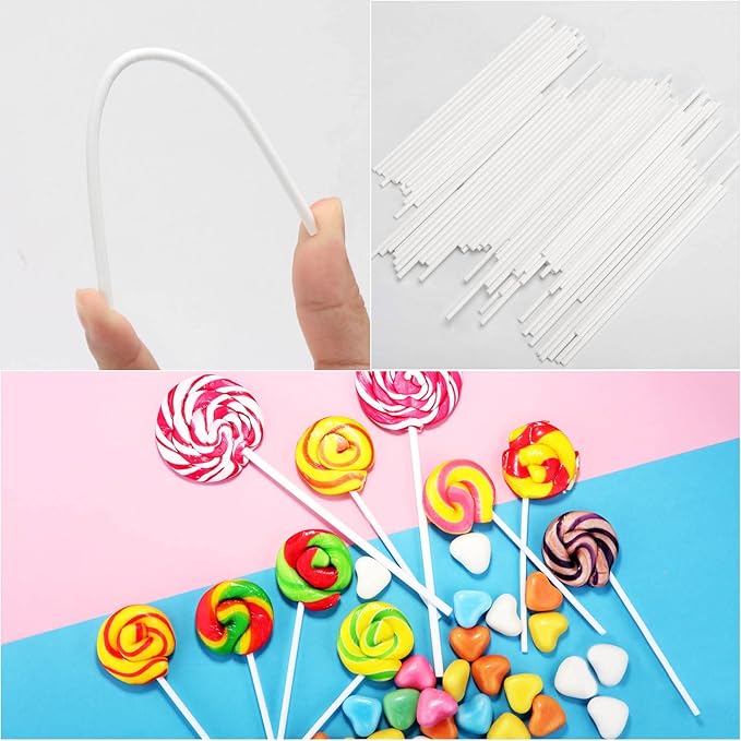 500Pcs 6 Inch White Paper Lollipop Sticks, Paper Sucker Sticks, Cake Pop Stick for Cake Toppers, Chocolate,Cookie,Rainbow Candy