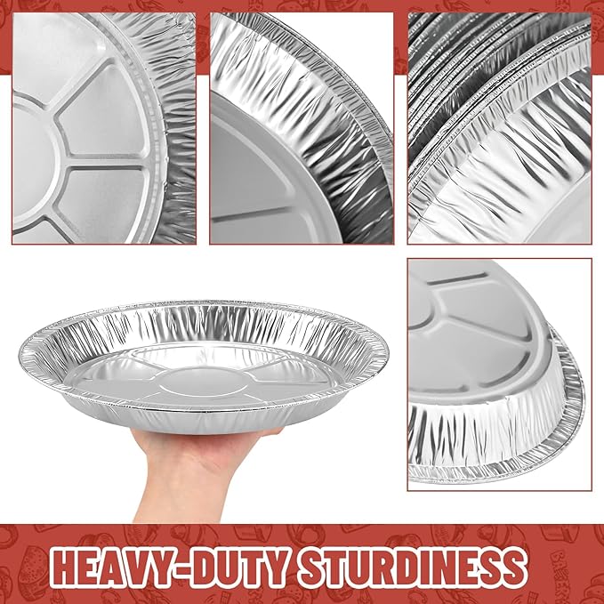 24 Pack 9 Inch Round Disposable Aluminum Foil Pie & Tart Pans - Heavy-Duty Baking Tins for Cooking, Storage, Reheating & Takeout