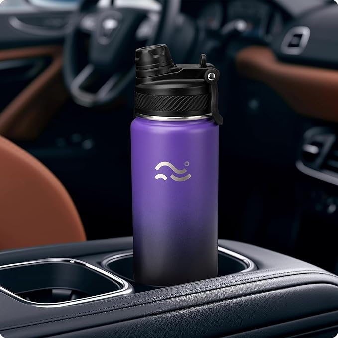 Swigina [2-IN-1 LID] Insulated Water Bottle with Silicone Boot (36hrs Cold/18hrs Hot) - DIY Stickers, Leakproof, BPA Free, 24 oz
