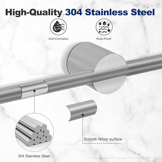 Adjustable Length Stainless Steel Towel Rack - 18-24 Inch Fit, 26.4 Inch Total Length - Brushed Nickel 304 Stainless Steel Towel bar for Bathroom & Kitchen