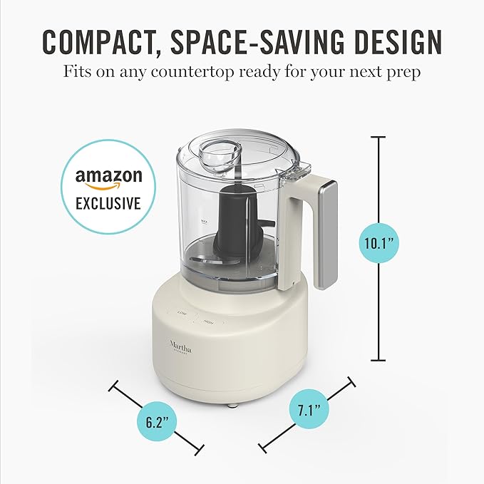 Martha Stewart 3 Cup Electric Food Chopper, Vegetable & Herb Mini Food Processor, 24oz BPA-Free Bowl, Stainless Steel Blades, Pour Spout, Dicing, Mincing, Chop & Puree, Dishwasher Safe, Linen