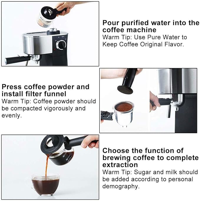Espresso Maker with Steamer with Drip tray, Built-In Milk Frother and Reservoir with Adjustable Control Knob, 5 Bar Coffee Maker and Cappuccino Machine
