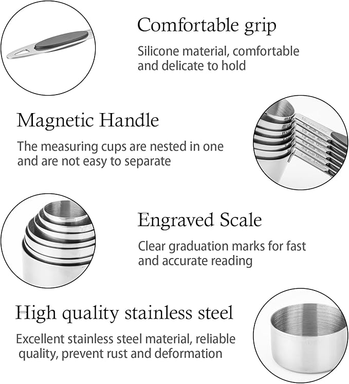 Magnetic Measuring Cups and Spoons Set, 15 Piece Stainless Steel Measuring Cups and Spoons for Measure Dry and Liquid Ingredients (Black)