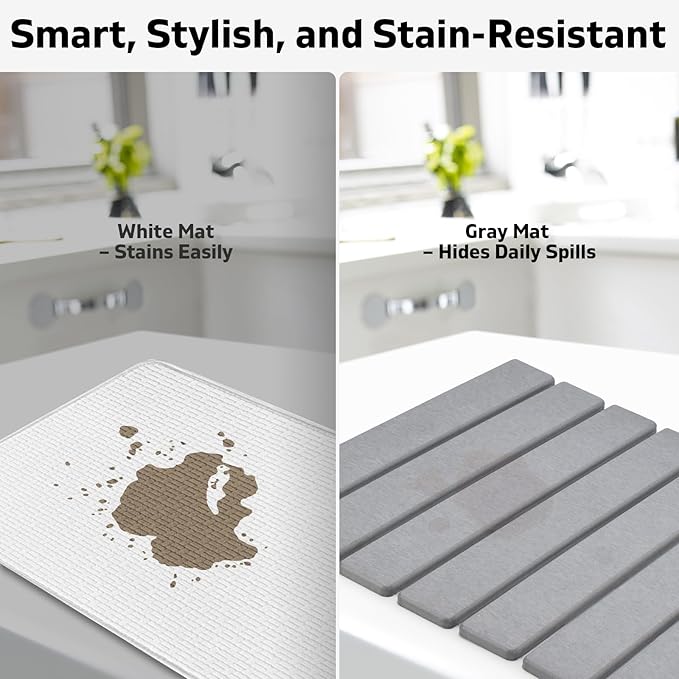 Stone Dish Drying Mat for Kitchen Counter, 24"(L)×16 (W) Foldable Absorbent Diatomaceous Earth Dish Drying Mats, Kitchen Counter Mats for Dishes Bottles Cups, Match Any Countertop - Dark Grey