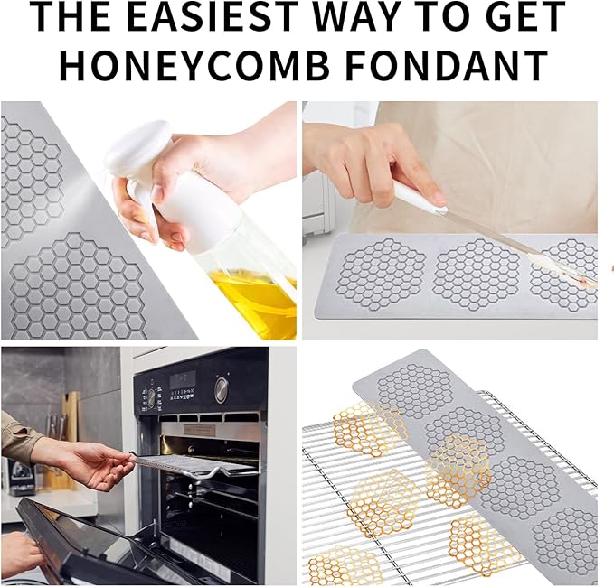 Honeycomb Molds Silicone (2 PCS) Jopgeey Tuile Fondant Molds with Hollow 3D Beehive Candy Lace Silicone Mold for Baking, Polymer Clay, Sugar Craft Dessert Cupcake Cake Decorating