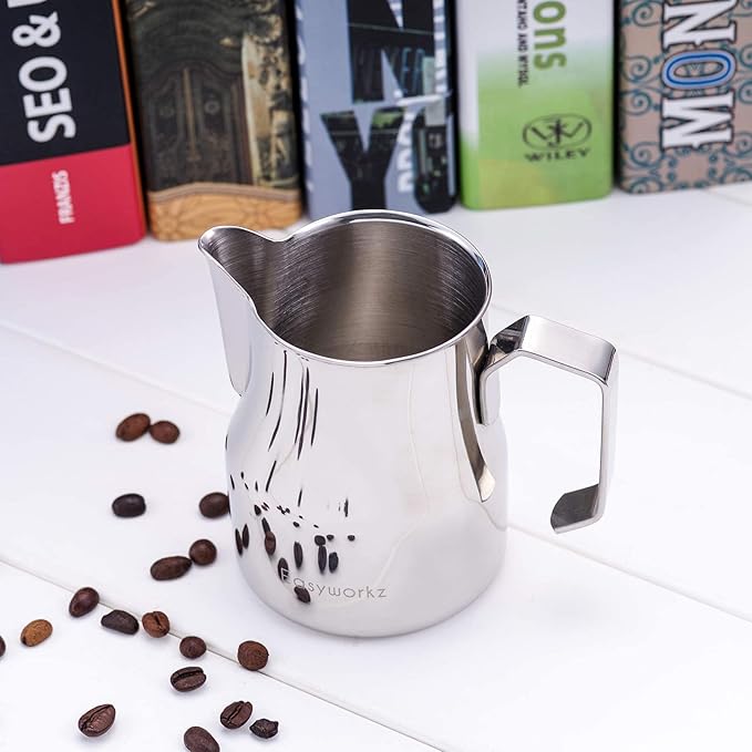 Easyworkz Espresso Steaming Pitcher Stainless Steel 12 oz Latte Art Cup（Sliver）, Bundled with Easyworkz Espresso Steaming Pitcher Stainless Steel 12 oz Latte Art Cup（Black）