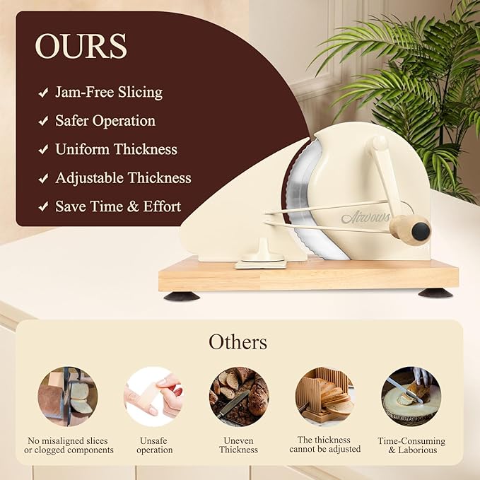 Manual Bread Slicer for Homemade Bread,Even Slicing Thickness-Adjustable Slices,Sourdough Slicer with Scale Lines&SuperStrong SuctionCup Fixation (Cream-Guide)