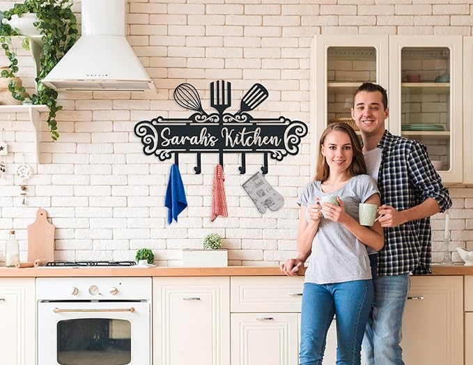 Personalized Kitchen Wall Decor，Custom Kitchen Hooks for Utensils, Personalized Kitchen Utensil Rack, Custom Metal Kitchen Hooks for Mothers Day Gifts, Grandmother's gift.