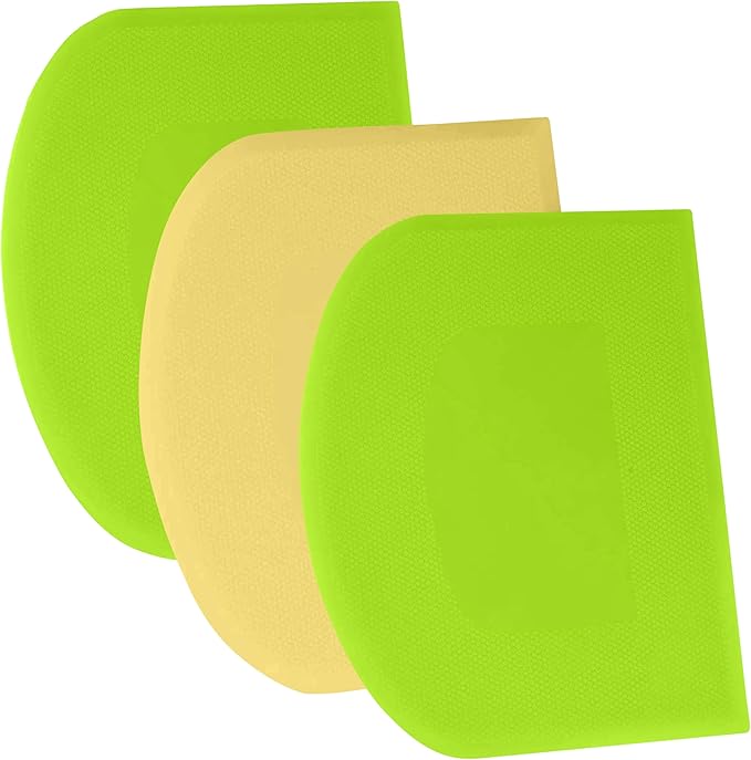 SURDOCA Dough Scraper Bench Scraper - 3P 10.6x6.7" Plastic Flexible Bowl Scraper, Sharp Edge & Angles Cake Scraper. Non-Slip Bakeware Decorating Tools Sculpting & Modeling Tools - Green+Yellow+Green
