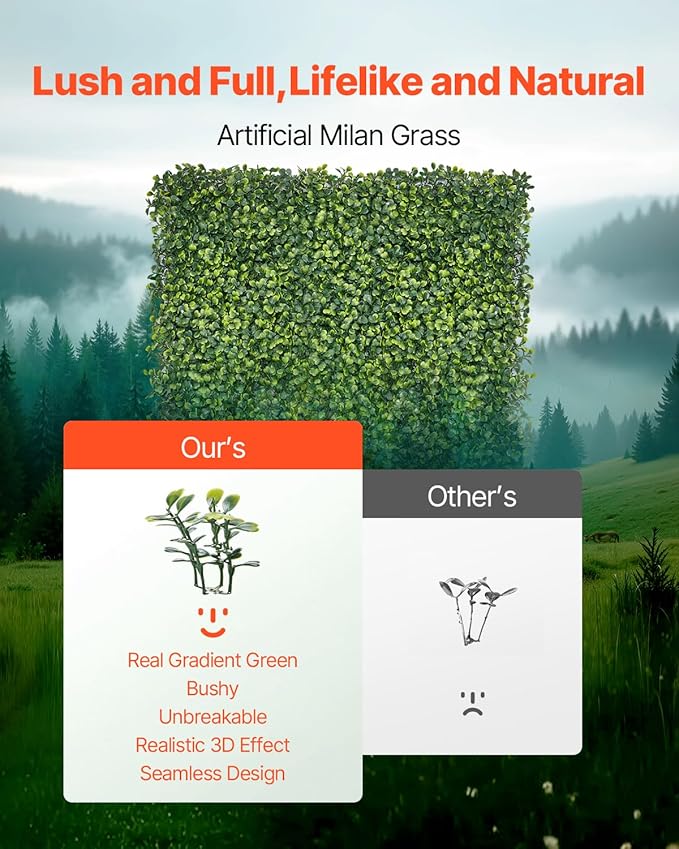 VEVOR Artificial Grass Wall Panels, 60 x 120 inch, Milan Grass Greenery Boxwood Panel for Indoor Outdoor Green Decor & Ivy Fence Covering, Privacy Backdrop Wall Hedge Screen for Garden