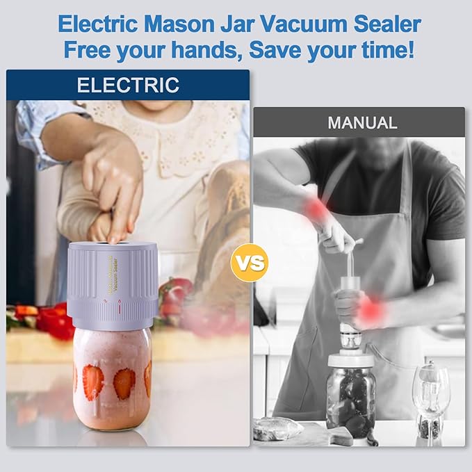 LOVE MOMENT Electric Mason Jar Vacuum Sealer Kit for Wide Mouth and Regular Mouth Mason Jar - Purple