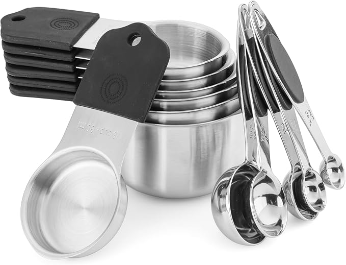 Magnetic Measuring Cups and Spoons Set, Including 7 Stainless Steel Nesting Measuring Cups and 5 Magnetic Measuring Spoons for Cooking & Baking (Black)