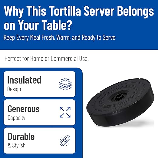 Carlisle FoodService Products Jumbo Server Tortilla Server with Insulated Lid for Kitchens, Restaurants, Catering, Plastic, 12.75 X 2.625 Inches, Black