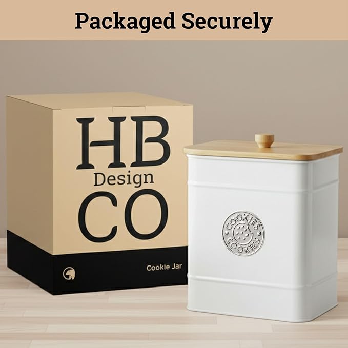 Cookie Jar with Airtight Lid - 1 Gallon - 6"D x 8"H White Iron Cookie Tin with Bamboo Lid - Large Cookie Jars with Lids Airtight - Farmhouse Cookie Jars for Kitchen Counter Decorative - Cookies Jar