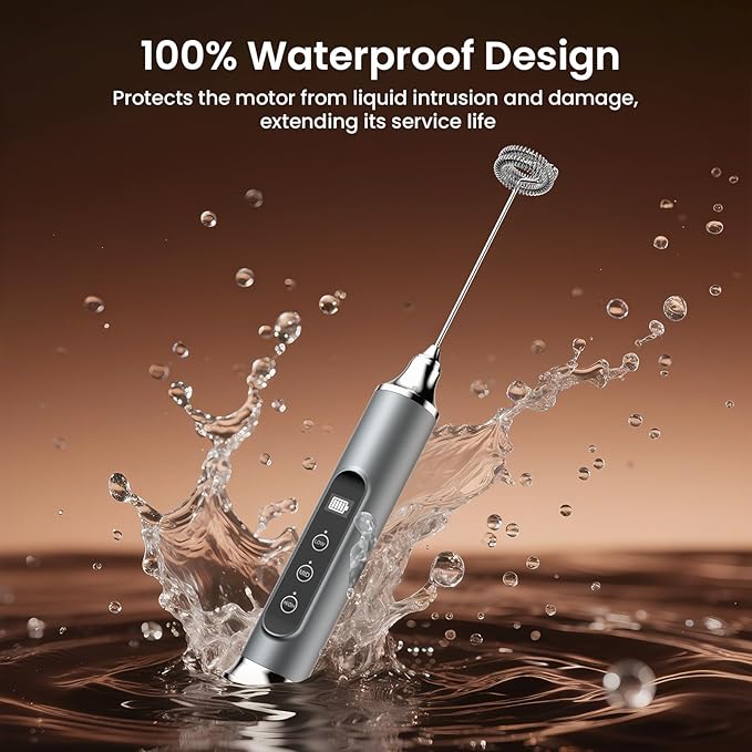 YUSWKO Milk Frother Wand for Coffee, Milk Frother Handheld Coffee Frother, Rechargeable Drink Mixer, Waterproof Electric Whisk