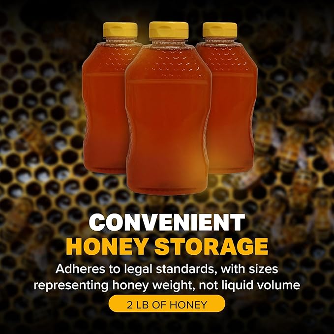 Mann Lake Refillable Hourglass Honey Jars | 2 lb Plastic Containers with Yellow Flip-Top Lids | Empty Bottles for Honey Storage & Dispensing | 12-Pack (Honey Not Included)