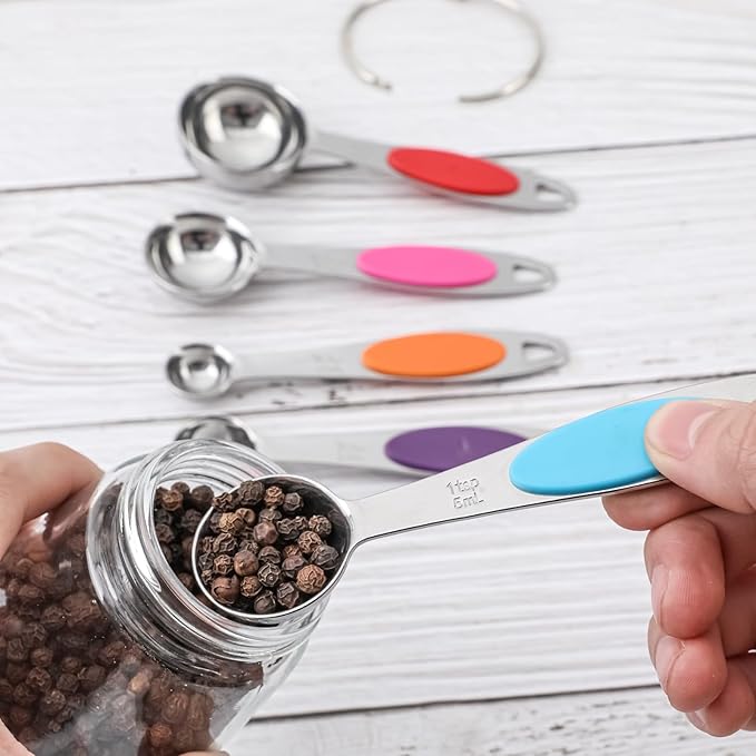Magnetic Measuring Cups and Spoons Set, Including 7 Stainless Steel Nesting Measuring Cups and 5 Magnetic Measuring Spoons for Cooking & Baking (Colorful)