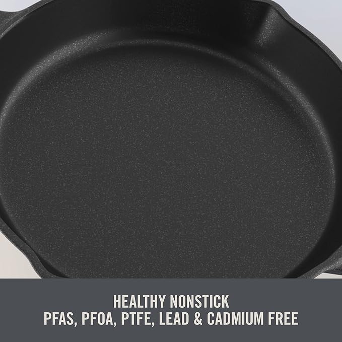 Zakarian x Dash Nonstick Cast Iron Grilling and Roasting Pan - Oven-Safe Cookware - Titanium Ceramic Nonstick Coating - Great for Roasting Veggies, Meats, and More - Gray, 11-Inch