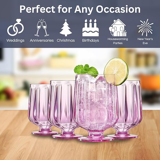15oz Unbreakable Premium Drinking Glasses Set of 4 - Super Grade Acrylic Plastic - Perfect For Gifts - European Style Shatterproof BPA-free Glassware Dishwasher-Safe, Indoor & Outdoor (Purple-Lilac)