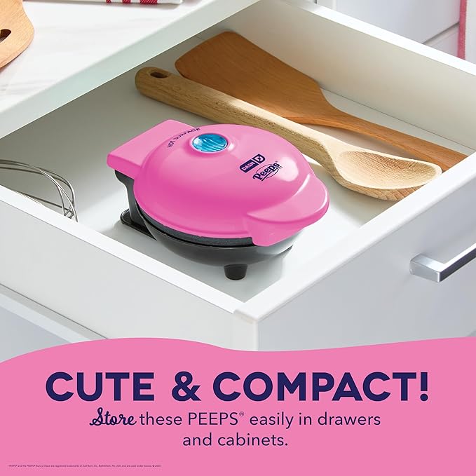 Dash & PEEPS® Mini Waffle Maker- Mini Machine for Creative Homemade Treats - Nonstick Iron with Unique Print Design - Stylish Waffle Machine - Pink Bunny