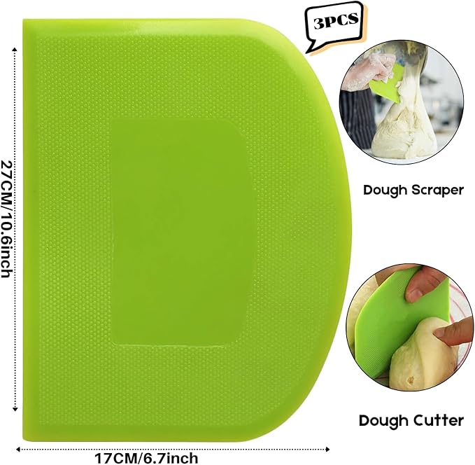 SURDOCA Dough Scraper Bench Scraper - 3P 10.6x6.7" Plastic Flexible Bowl Scraper, Sharp Edge & Angles Cake Scraper. Non-Slip Bakeware Decorating Tools Sculpting & Modeling Tools - Pure Pink