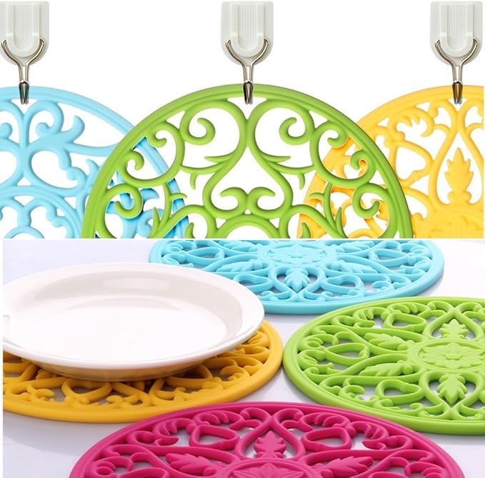 ME.FAN Trivets for Dishes/Pots/Pans, 3 Pcs Silicone Mats, Flexible/Durable/Non Slip Hot Pads to Protect Table and Counter Top (Desert Sage)
