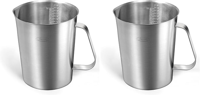 Measuring Cup, [Upgraded, 3 Measurement Scales, Including Cup Scale, ML Scale, Ounce Scale], Newness Stainless Steel Measuring Cup with Marking with Handle, 64 Ounces (2.0 Liter, 8 Cup) (Pack of 2)