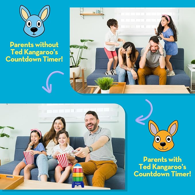 Ted Kangaroo Countdown Timer! Blast Off Visual Timer for Kids with Audio Rocket, 0-24 Hour Countdown, Memory Function, Red Yellow Green Light, Easy Setup, Battery Operated for Classroom and Home Use