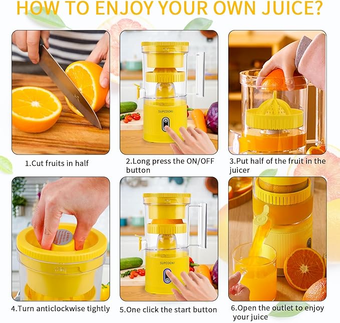 Electric Citrus Orange Lime Lemon Grapefruit Juicer Squeezer, White and Yellow Bundle