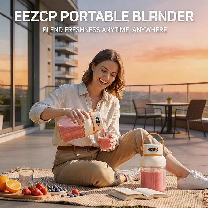 Portable Electric Juicer Cup with Zero Cord Hassle, USB-C Rechargeable, 36 Stainless Steel Blades, 18000 RPM Motor, Leakproof for Shakes,Smoothies,Travel,Gym,Office Outdoor (1200ML)