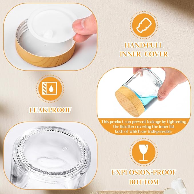 Norme 24 Pcs 4 oz Glass Jars with Lids, Empty Glass Containers with Woodgrain Lids & Inner Liners, Reusable for Storing Creams Lotions Cosmetic Powder Ointments Making (natural wood)