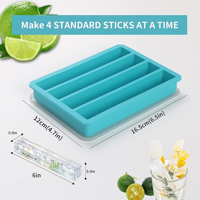 Silicone Ice Cube Trays with Lid for Water Bottles Ice Cube Mold, Easy Release Long Ice Cube Sticks For Bottled Beverage, Soda, Sport Drinks, Burritos Egg (Blue 2 Pack)