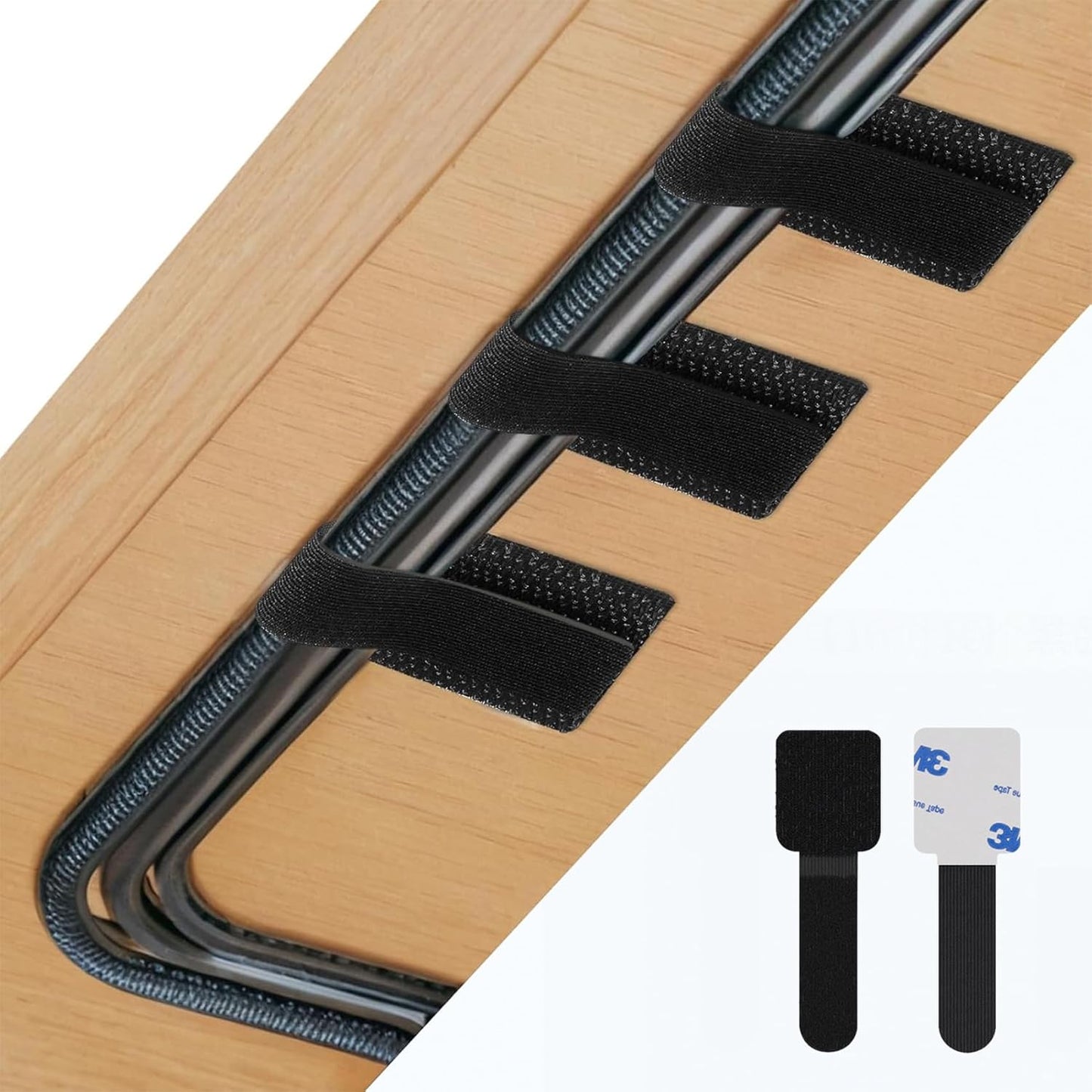 50 PCS Hook and Loop Cable Ties, Under Desk Cable Management, Self Adhesive Cable Tidy Clips Straps, Sticky-Back Cord Organizer, Wire Organizer for TV PC Laptop Ethernet Desktop, Black