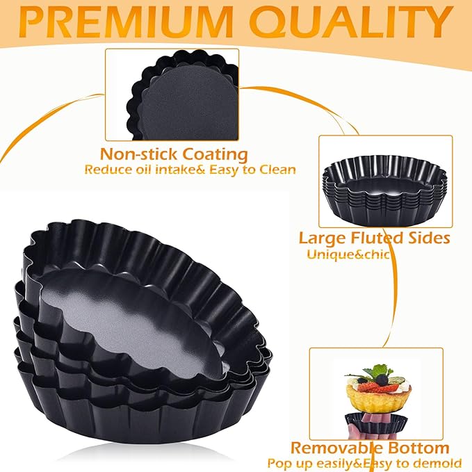 Tart Pan Set, 10 & 9 Inch Tart Pans with 5 & 4 Inch Mini Tart Pans Removable Bottom, Quiche Pan Carbon Steel Heavy Duty Nonstick Pie Pan- Fluted Edges for Baking Fruit Tartets, Pastries