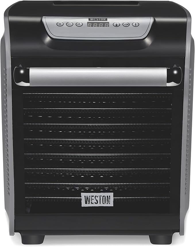 Weston Food Dehydrator Machine for Jerky, Fruit, Meat, Herbs, Vegetables, with Precision Digital Temperature Control (90-160F), 10 Stackable Trays (10.3 sq. ft.), Gray (75-1001-W)