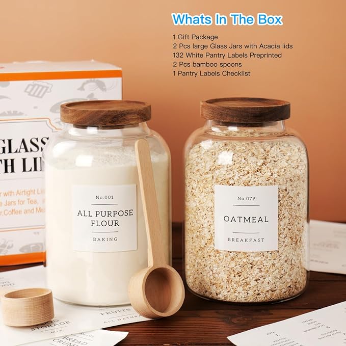CZSZYGHBAO 2 PCS Large Glass Jar with Airtight Lid, Glass Food Storage Jars for Tea,Spice,Cereal, Egg,Flour,Coffee and More(70 FL OZ/2000 ml)