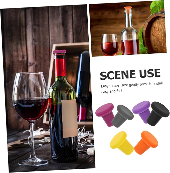 OUNONA 6pcs Silicone Wine Bottle Stoppers Reusable Wine Bottle Caps Leakproof Seals for Fresh Storage