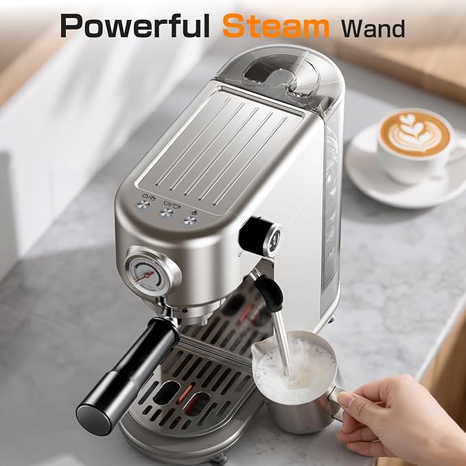 atatix Espresso Machine, 20 Bar Compact Espresso Coffee Machine with Milk Frother, Stainless Steel Coffee Maker with 44oz Removable Water Tank & Fast Heat System for Cappuccino, Latte